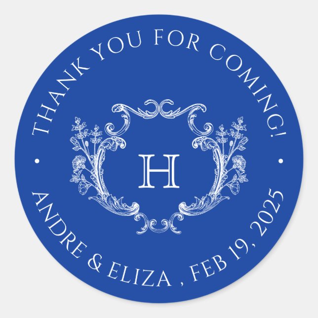 Adesivo Vinheta Real Blue Floral Monograma (Frente)