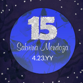 Adesivo Vinheta-redonda #15, Silver de Quinceanera Azul Sa
