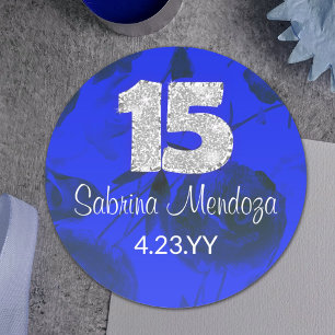Adesivo Vinheta-redonda #15, Silver de Quinceanera Azul Sa