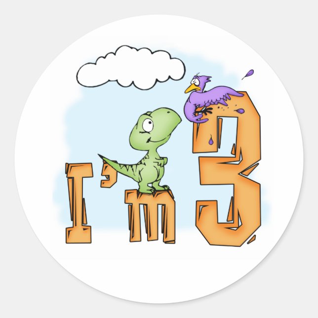 Adesivo Vinheta redonda aniversário de 3 anos divertida Di (Frente)