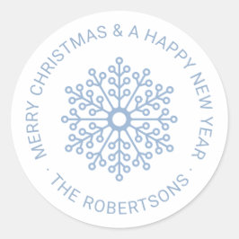 Adesivo Vinheta redonda azul clara Floco de neve de Natal