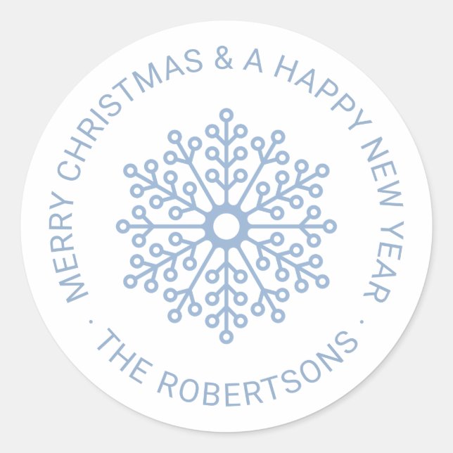 Adesivo Vinheta redonda azul clara Floco de neve de Natal (Frente)