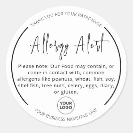 Adesivo Vinheta redonda branca Comida alérgica preta