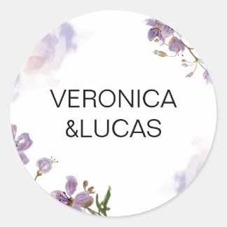 Adesivo Vinheta redonda branca roxa-palha