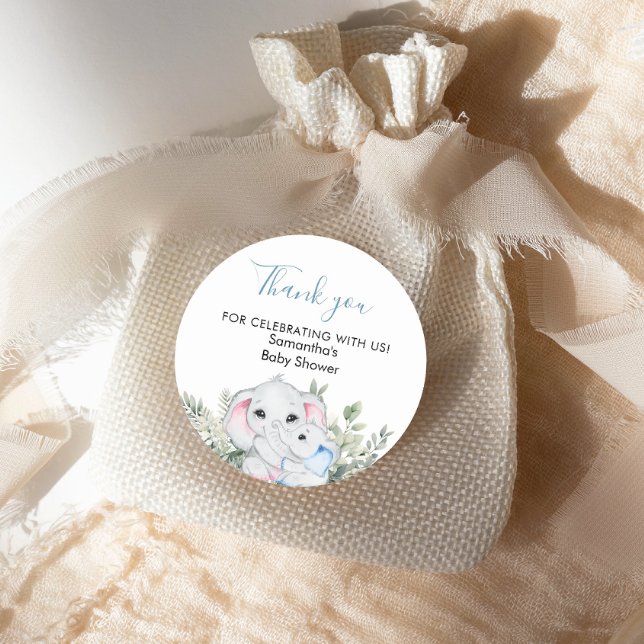 Adesivo Vinheta redonda Chá de fraldas Elefante Azul Suave (Criador carregado)