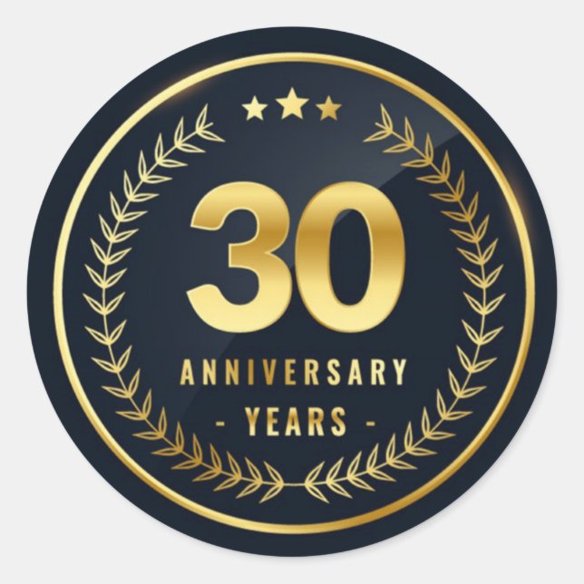 Adesivo Vinheta redonda clássica de 30 anos (Frente)