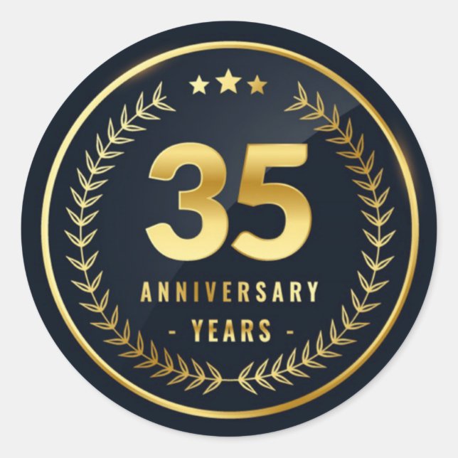 Adesivo Vinheta redonda clássica de 35 anos (Frente)