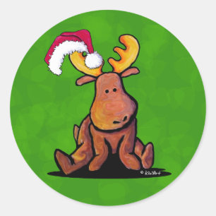 Adesivo Vinheta redonda clássica de alce de alce de Natal