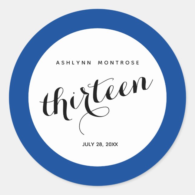 Adesivo Vinheta redonda clássica de aniversário de 13 azul (Frente)