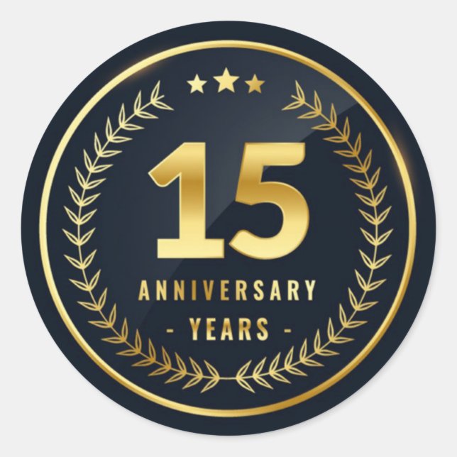 Adesivo Vinheta redonda clássica de aniversário de 15 anos (Frente)