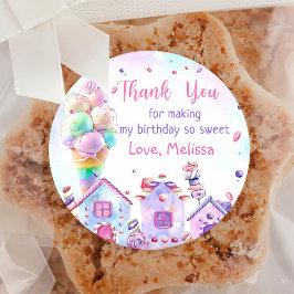 Adesivo Vinheta redonda clássica de aniversário de Sorvete