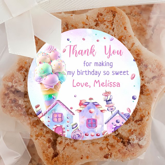 Adesivo Vinheta redonda clássica de aniversário de Sorvete (Criador carregado)