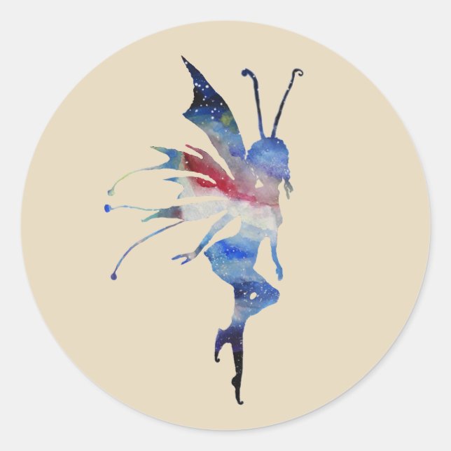 Adesivo Vinheta redonda clássica de arte aquosa de fada (Frente)