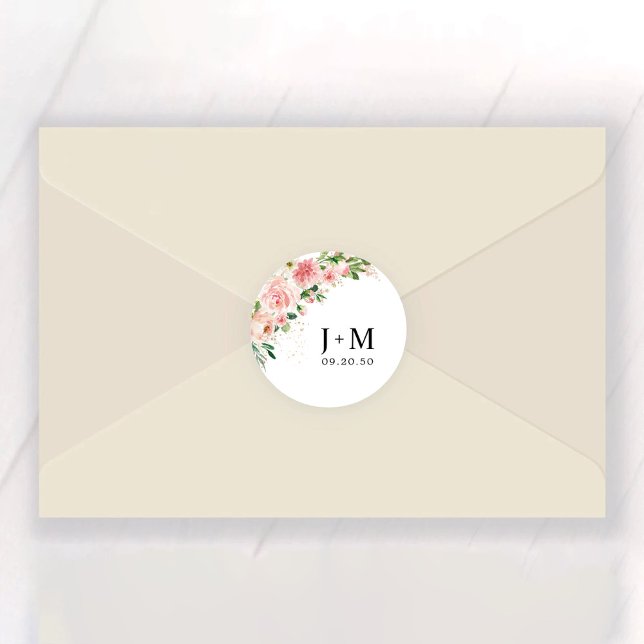 Adesivo Vinheta redonda clássica de casamento das rosas co (Criador carregado)