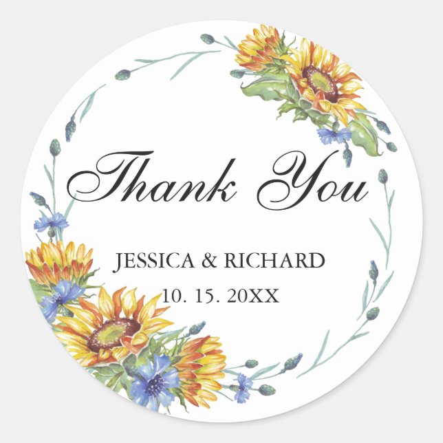 Adesivo Vinheta redonda clássica de Casamento de Aquarelas (Frente)