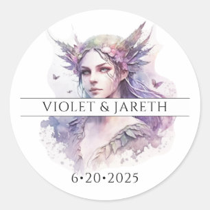 Adesivo Vinheta redonda clássica de Casamento de Fadas Enc