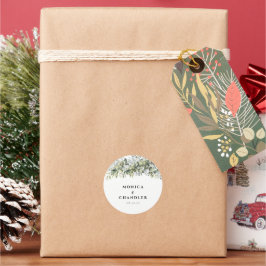 Adesivo Vinheta-redonda Clássica de Casamento Herbal Green