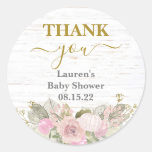 Adesivo Vinheta redonda clássica de Chá de fraldas rosa-