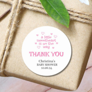 Adesivo Vinheta redonda clássica de Chá de fraldas rosa-br