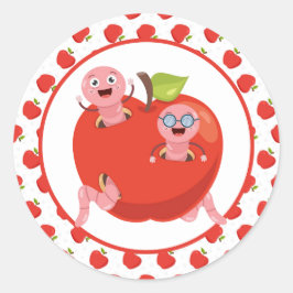 Adesivo Vinheta redonda clássica de maçãs e vermes