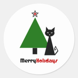 Adesivo Vinheta redonda clássica de Natal de Gato Preto