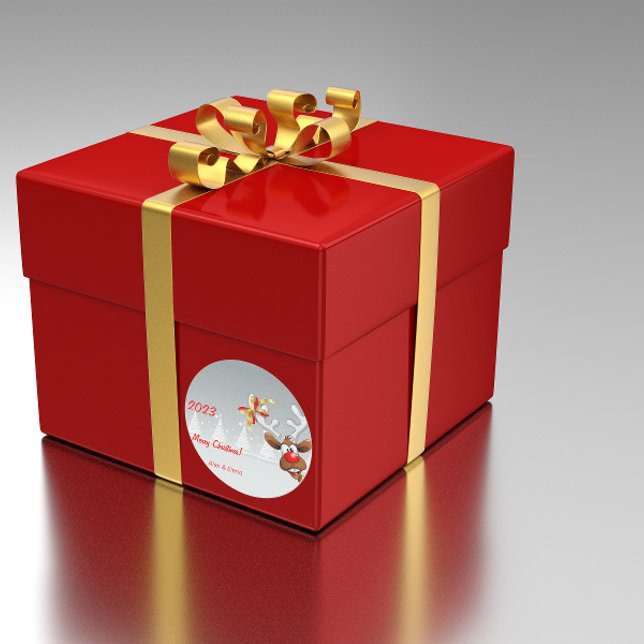 Adesivo Vinheta redonda clássica de neve de árvore de Nata (Criador carregado)