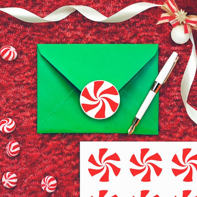 Adesivo Vinheta-redonda Clássica de Peppermint de Natal (Criador carregado)