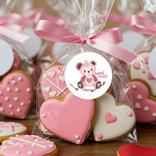 Adesivo Vinheta redonda clássica de urso cardíaco doce