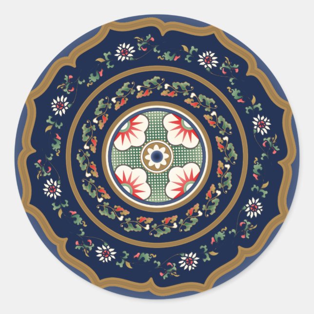 Adesivo Vinheta redonda clássica dos Padrões Mah Jongg (Frente)