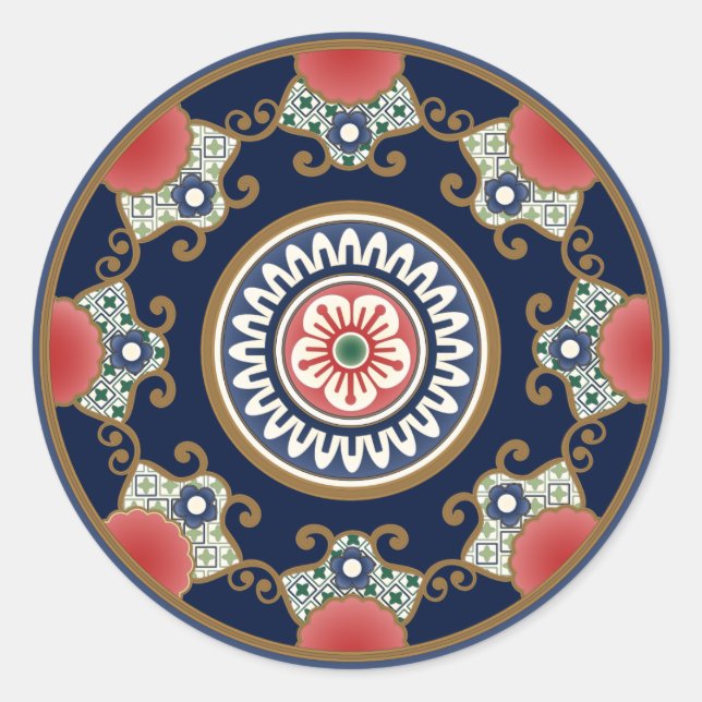 Adesivo Vinheta redonda clássica dos Padrões Mah Jongg (Frente)