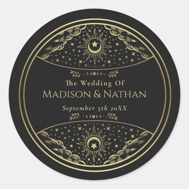 Adesivo Vinheta redonda clássica Elegante Tarot Wedding Do (Frente)