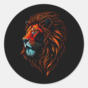Adesivo Vinheta-redonda clássica face-de-leão-majestoso