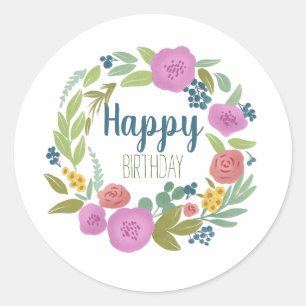 Adesivo Vinheta redonda clássica Floral Birthday