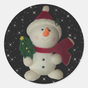 Adesivo Vinheta redonda clássica Holiday Snowman