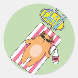 Adesivo Vinheta redonda clássica HORA DE PISCINA CAT CHILL