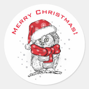 Adesivo Vinheta redonda Clássica MERRY CHRISTMAS FUN OWL