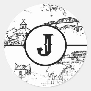 Adesivo Vinheta redonda clássica Monograma Chattanooga