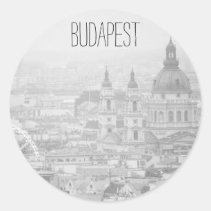 Adesivo Vinheta redonda clássica paisagem BnW Budapest