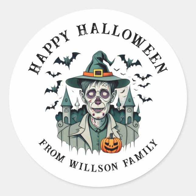 Adesivo Vinheta redonda clássica Spooky Halloween (Frente)