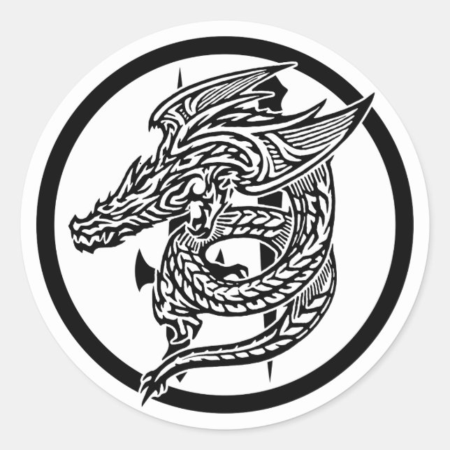 Adesivo Vinheta redonda clássica Wing Dragon (Frente)