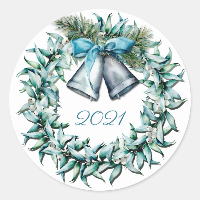 Adesivo Vinheta redonda clássica Wreath de inverno com aqu (Frente)