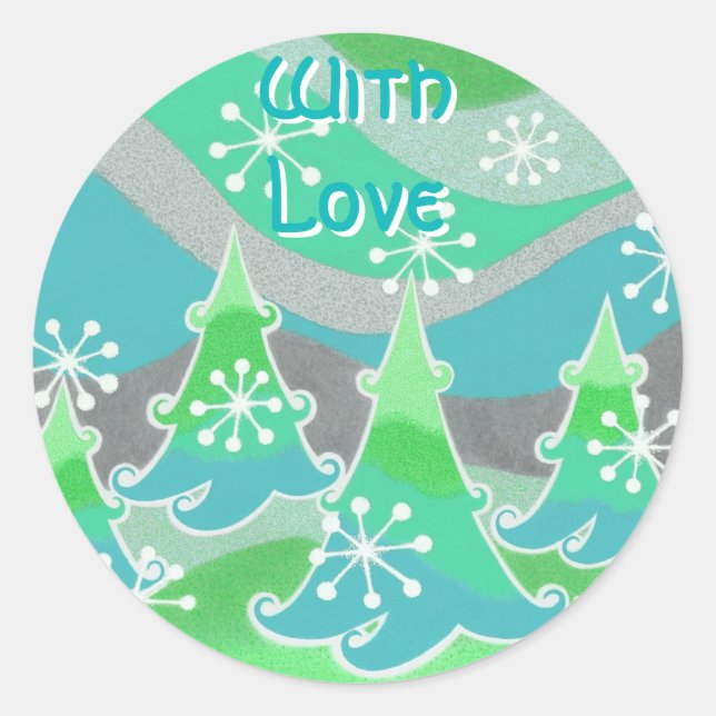 Adesivo Vinheta redonda "Com amor" verde das árvores de in (Frente)