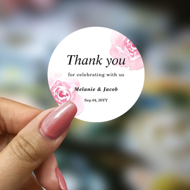 Adesivo Vinheta redonda com Rosas de aquarela cor rosa (Criador carregado)