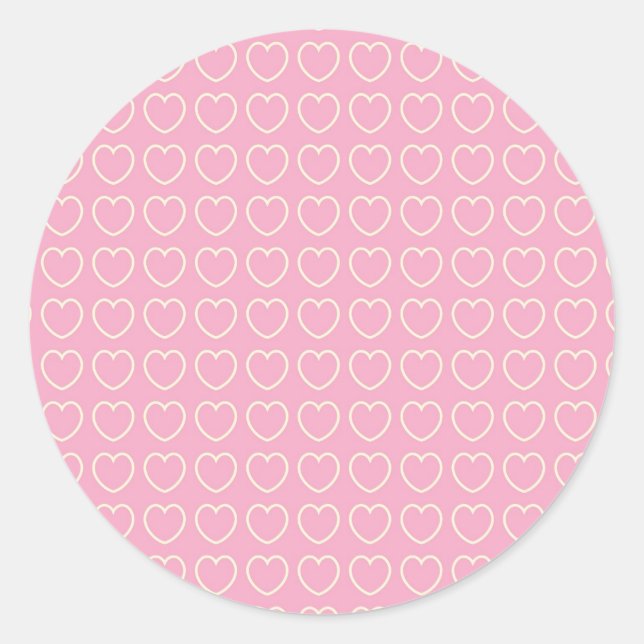 Adesivo Vinheta redonda cor-de-rosa com fundo de coração (Frente)