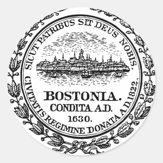 Adesivo Vinheta redonda da cidade de Boston Massachets (Frente)