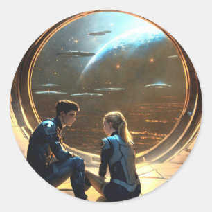 Adesivo Vinheta redonda de abraço com sombra