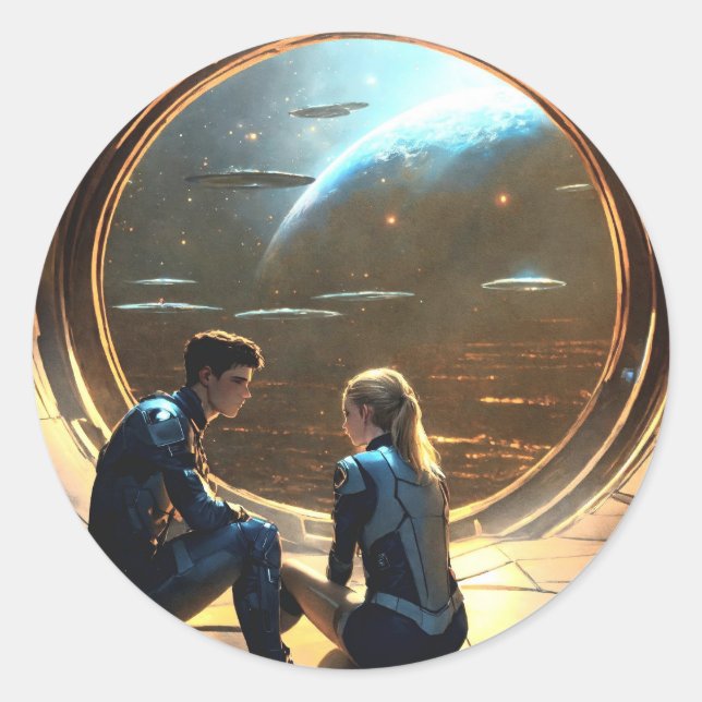 Adesivo Vinheta redonda de abraço com sombra (Frente)