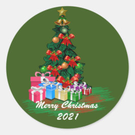 Adesivo Vinheta redonda de árvore de Natal