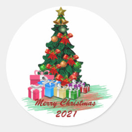 Adesivo Vinheta redonda de árvore de Natal