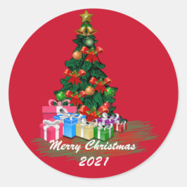 Adesivo Vinheta redonda de árvore de Natal